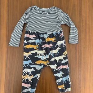 Tea Collection Black and White Striped with Fox Print Baby Romper Jumper